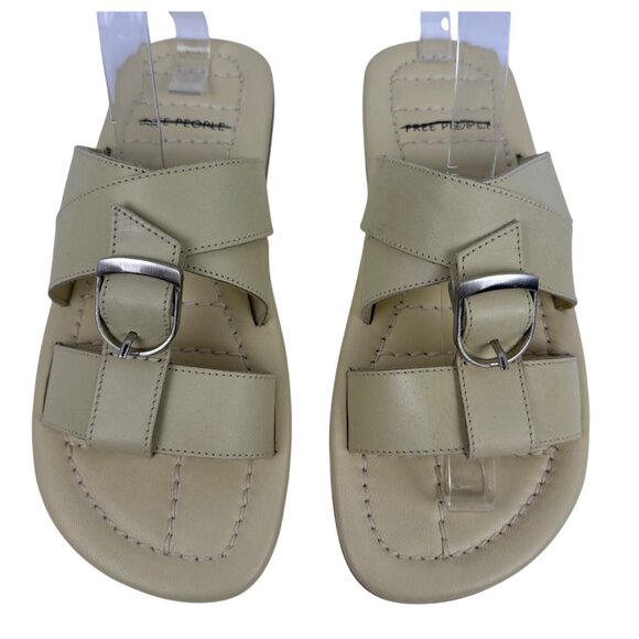 Free People Women's Sloan Buckle Open Toe Leather Sandals Buttermilk Size 8 - Picture 2 of 10
